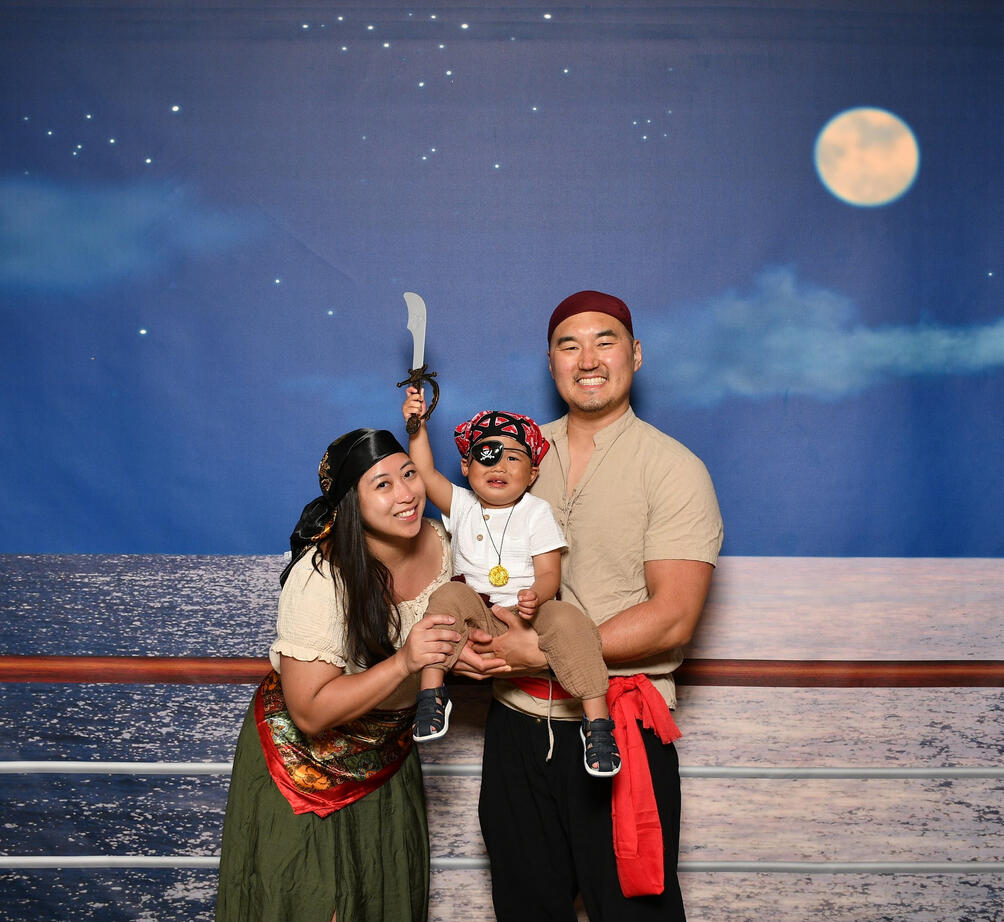 Pirate Night on our first Disney Cruise My husband, son and I in pirate outfits on our first Disney Cruise